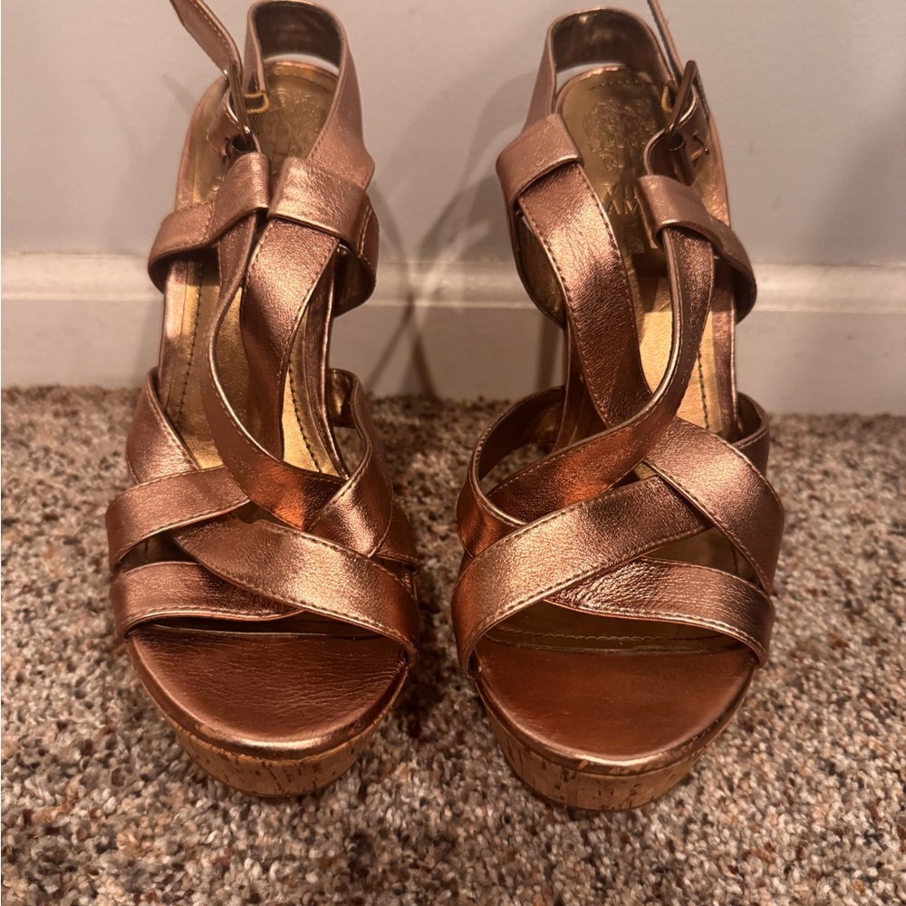 Vince Camuto Copper Strappy Wedges